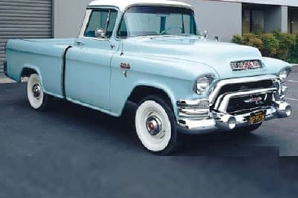 blue 1957 GMC pickup